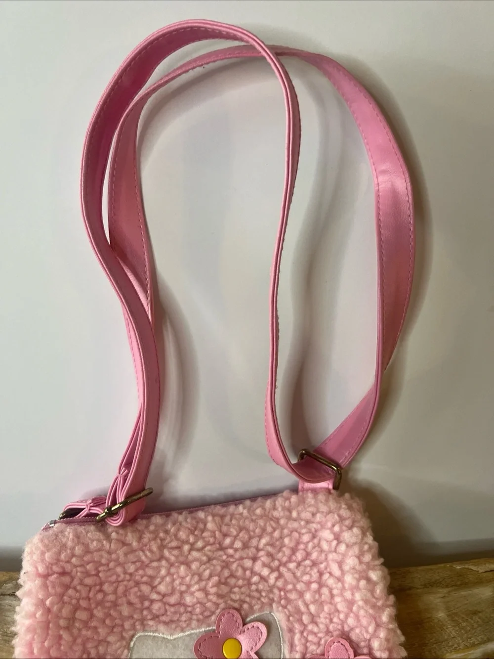 Hello Kitty Pink Sherpa Flower Crossbody Bag